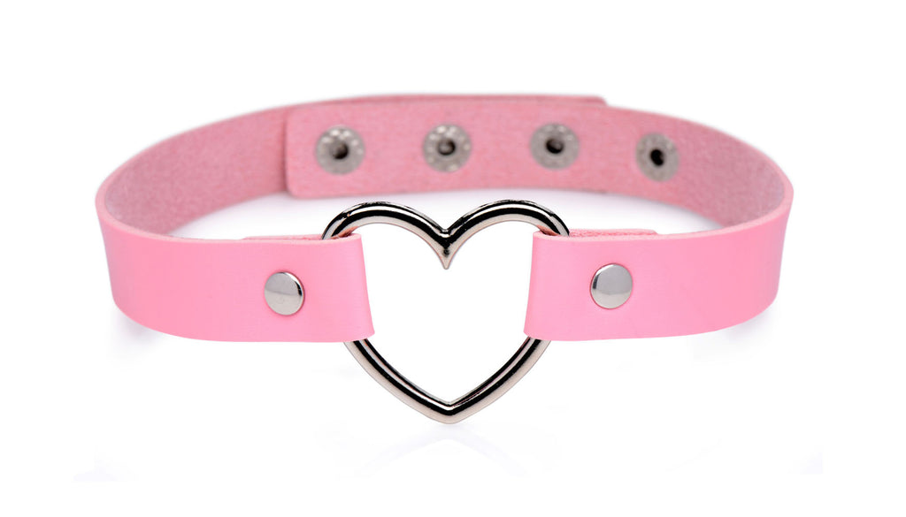 Heart Chrome Choker in Pink