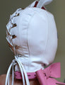 Leather Bunny Hood in White